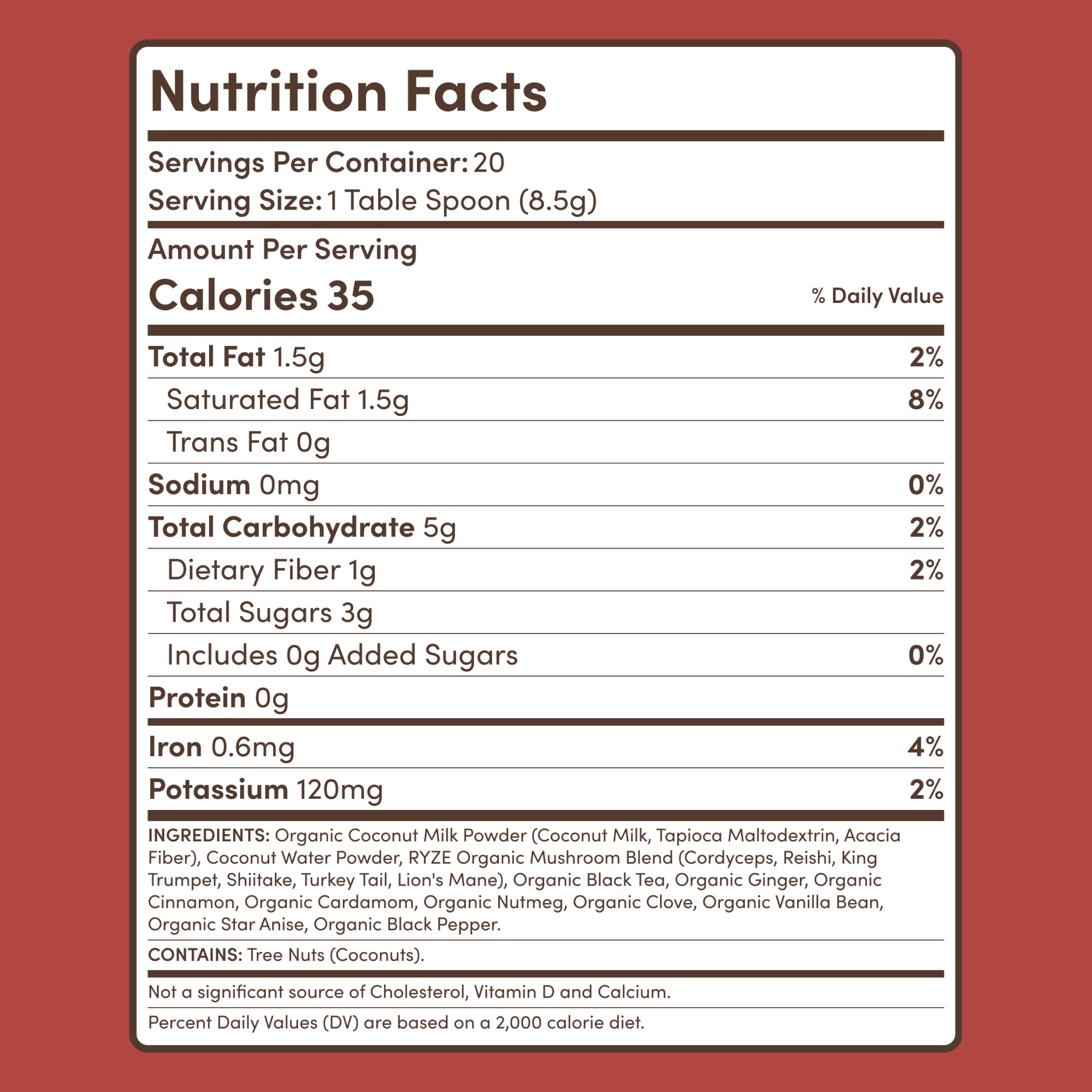 RYZE Mushroom Chai — Organic Instant Chai with Reishi & Organic Black Tea, 20 Servings